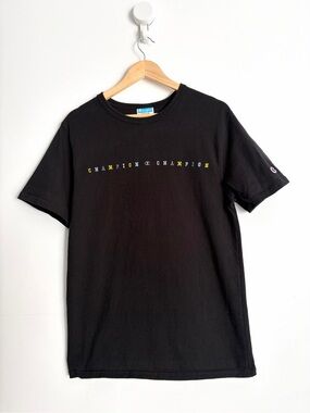 Vintage 90s Champion Black Embroidered Logo Tee - Streetwear - Size M